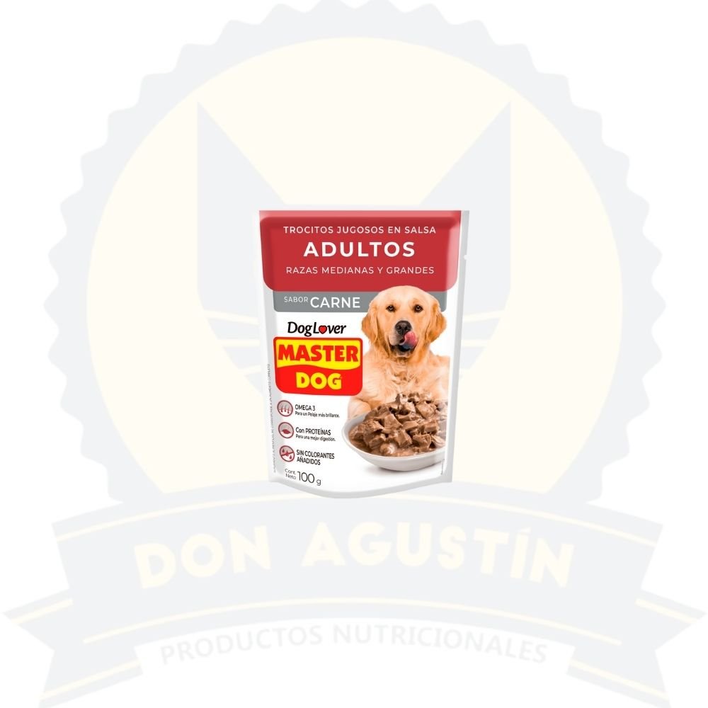master-dog-trocitos-jugosos-adultos-sabor-carne-razas-medianas-y-grandes Pouch Master Dog Adulto Carne 100 Gr 20 X Cj - Imagen 1