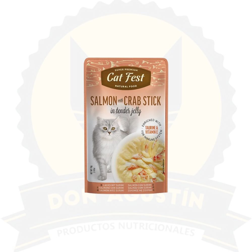 Don Agustin Producto Pouch Cat Fest Salmon Crab Stick 70 Gr Pouch Cat Fest Salmon Crab Stick 70 Gr - Imagen 1